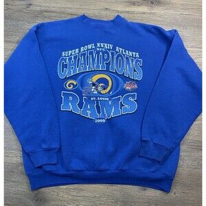 Football Sweater Mens XL Blue St Louis Rams NFL Superbowl XXXIV NFC Sweatshirt